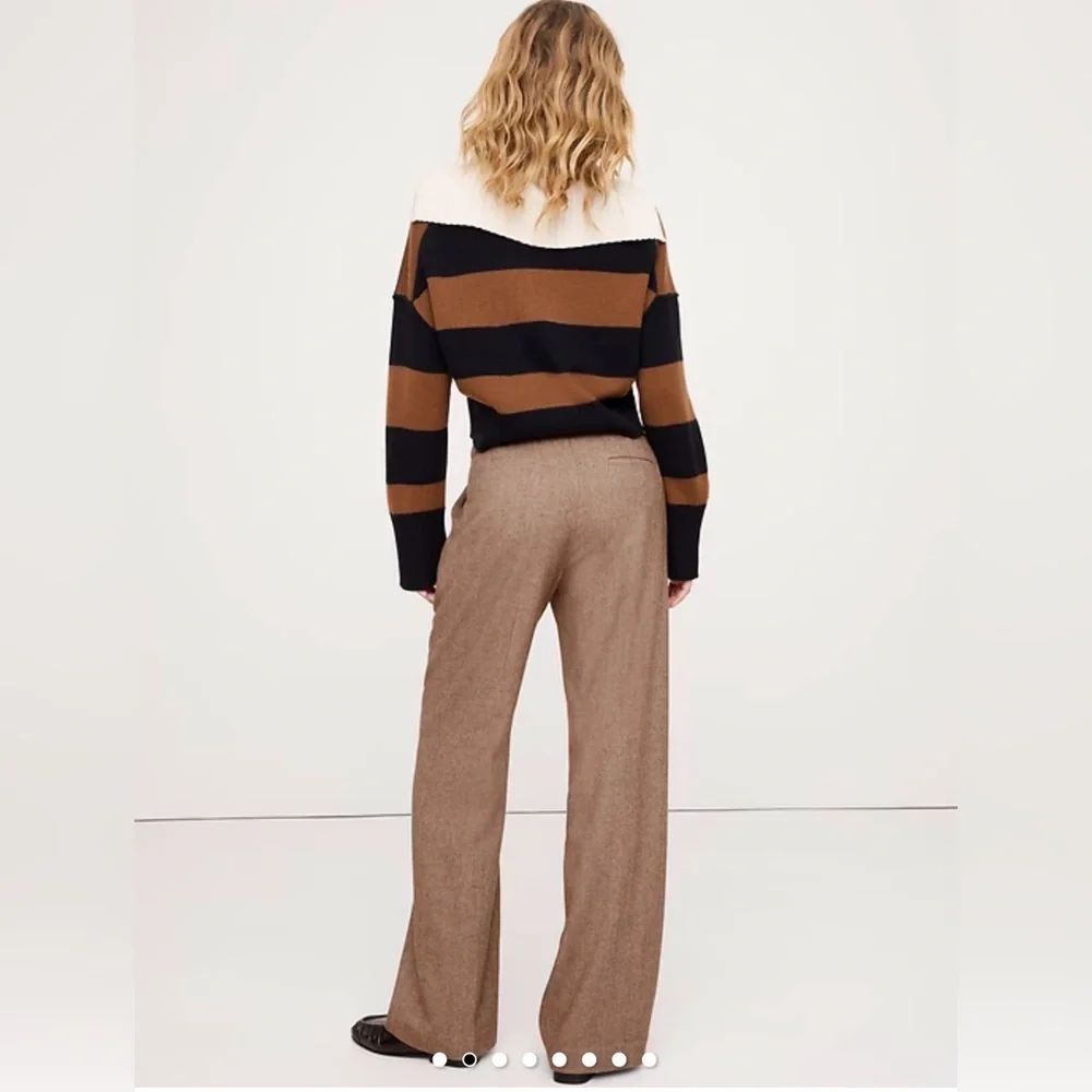 Banana Republic Wide Leg Drawstring Wool Blend Pants in Brown Herringbone Size S - Picture 2 of 5